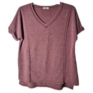 GeeGee Maroon v neckline high low short sleeve top